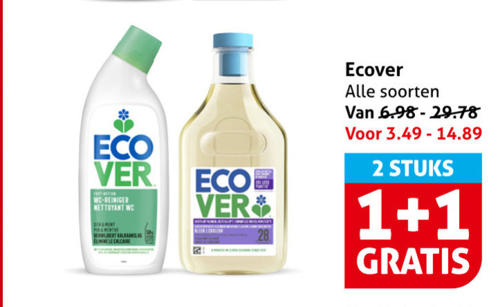 ecover toiletreiniger allesreiniger 1 2 eco wc reiniger nettoyant pina verwijdert kalkaanslag le calcaire kleur couleur soorten stuks folder aanbieding bij Hoogvliet Ecover allesreiniger, toiletreiniger folder aanbieding bij Hoogvliet - details