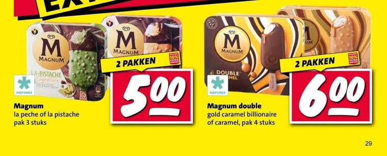 magnum ijslollies 2 3 4 500 600 diepvries la pistache peche pak stuks pakken double gold caramel billionaire folder aanbieding bij Nettorama Magnum ijslollies folder aanbieding bij Nettorama - details
