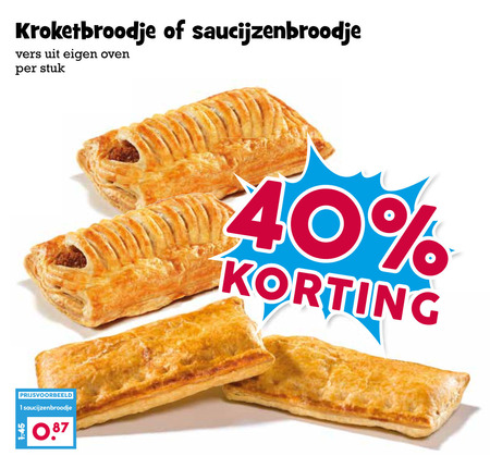 saucijzenbroodjes 1 40 kroketbroodje saucijzenbroodje vers oven stuk folder aanbieding bij Boons Markt