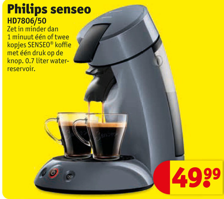 philips koffiepadmachine 1 50 senseo minder minuut twee kopjes koffie druk knop liter water reservoir folder aanbieding bij Kruidvat Philips koffiepadmachine folder aanbieding bij Kruidvat - details