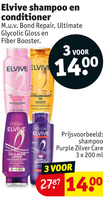 elvive conditioner shampoo 3 200 bond repair ultimate gloss booster collage purple zilver care ml folder aanbieding bij Kruidvat Elvive conditioner, shampoo folder aanbieding bij Kruidvat - details