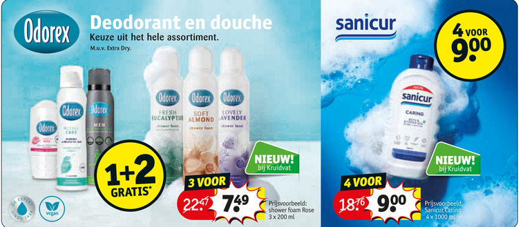 odorex deodorant 1 2 3 4 200 225 1000 1876 7934 douche assortiment dry men fresh lovely soft eucalyptus almond sanicur caring kruidvat shower foam rose ml folder aanbieding bij Kruidvat Odorex deodorant folder aanbieding bij Kruidvat - details