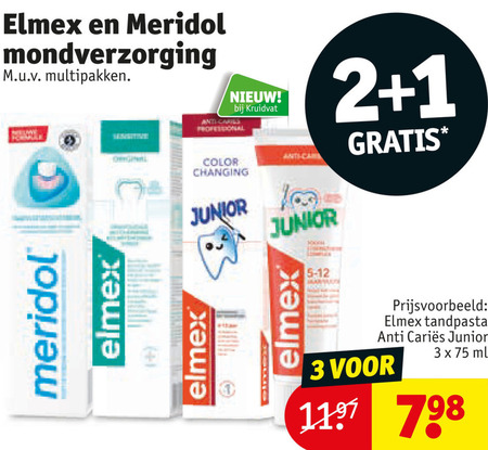 meridol elmex tandpasta 1 2 3 mondverzorging multipakken kruidvat anti caries professional color changing junior antica ml folder aanbieding bij Kruidvat Meridol tandpasta folder aanbieding bij Kruidvat - details