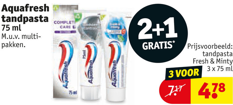 aquafresh tandpasta 1 2 3 7 ml pakken care 75ml fresh minty folder aanbieding bij Kruidvat Aquafresh tandpasta folder aanbieding bij Kruidvat - details