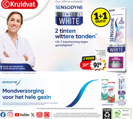 sensodyne tandpasta 1 2 8 50 1998 kruidvat multipacks white tinten tanden 24 7 bescherming tandartsen gevoelige weken 2x poetsen gevoeligheid new ml stain protector mondverzorging gezin repair rapid relief protect medische hulpmiddelen lees gebruik nl combinatie online youtube blog recyclebaar gecertificeerd papier enkel hout duurzaam beheerde bossen gerecycled oud gebruiken weer nieuwe junio kids melk folder aanbieding bij Kruidvat Sensodyne tandpasta folder aanbieding bij Kruidvat - details