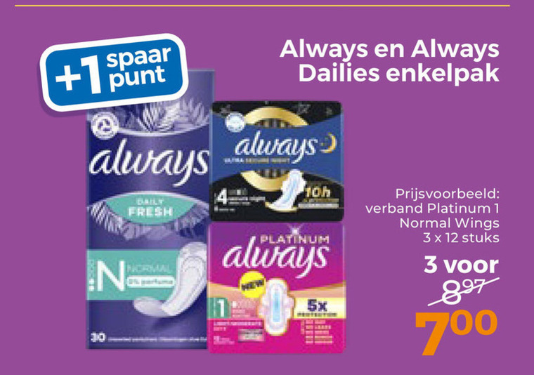 Always   maandverband, incontinentieverband folder aanbieding bij  Trekpleister - details