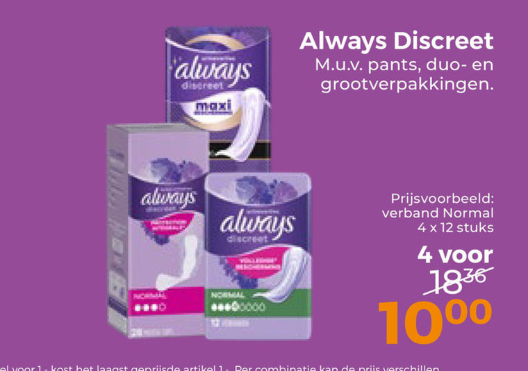 Always   incontinentieverband, maandverband folder aanbieding bij  Trekpleister - details