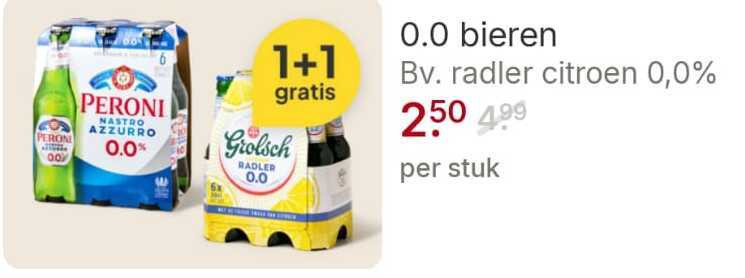 peroni grolsch alcoholvrij bier 1 250 nastro azzurro 0.0 bieren radler citroen stuk peren 00 folder aanbieding bij Picnic Peroni alcoholvrij bier folder aanbieding bij Picnic - details