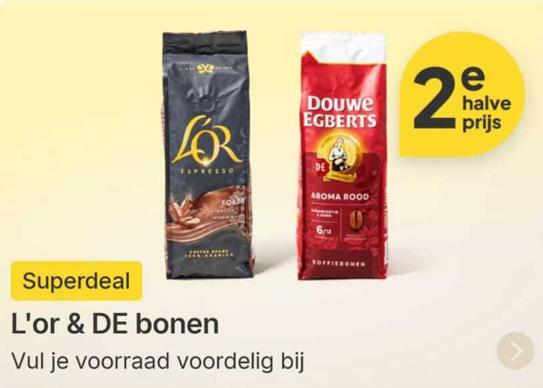 douwe egberts l or koffiebonen 2 espresso forza aroma rood 6 12 halve bonen vul folder aanbieding bij Picnic Douwe Egberts L Or koffiebonen folder aanbieding bij Picnic - details