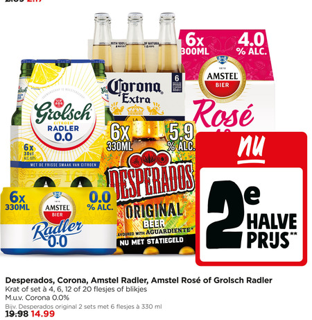 corona desperados grolsch amstel radler bier speciaalbieren 2 4 6 12 20 100 330 1870 brewed with water natura 6x 300ml bieren 0.0 meesterschap citroen frisse la co bottles rosee 330ml original beer halve krat blikjes ml folder aanbieding bij Jumbo Desperados radler bier, speciaalbier folder aanbieding bij Jumbo - details