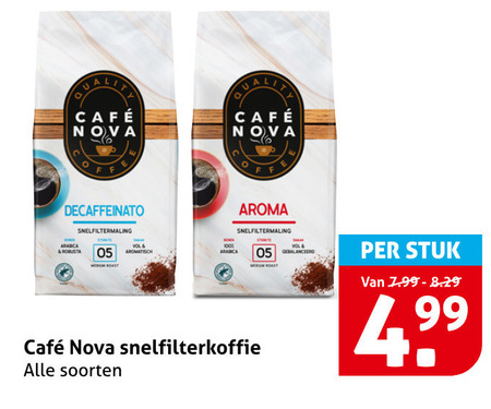 cafe nova koffie 100 mcafee snelfiltermaling bonen arabica robusta aromatisch aroma vola medium roast stuk snelfilterkoffie soorten folder aanbieding bij Hoogvliet Cafe Nova koffie folder aanbieding bij Hoogvliet - details