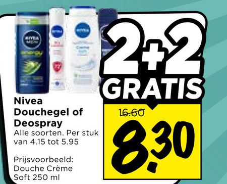 nivea douchegel deodorant 2 250 min deospray soorten stuk douche soft ml folder aanbieding bij Vomar Nivea douchegel, deodorant folder aanbieding bij Vomar - details