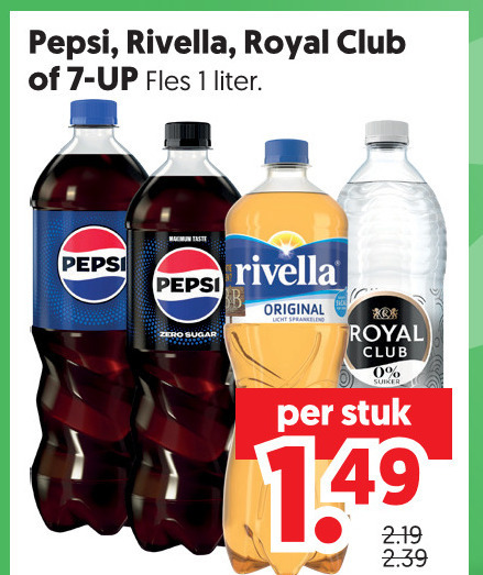 rivella 7-up pepsi royal club cola frisdrank 1 7 up fles liter original r stuk folder aanbieding bij Dekamarkt Rivella cola, frisdrank folder aanbieding bij Dekamarkt - details