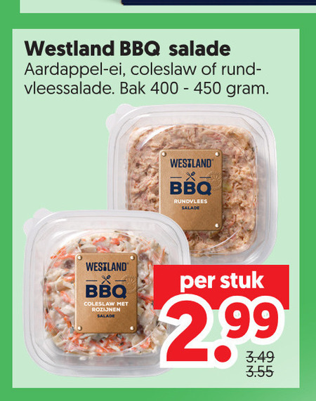 salade 400 450 westland bbq aardappel ei coleslaw rund vleessalade bak rundvlees rozijnen stuk 2 99 folder aanbieding bij Dekamarkt