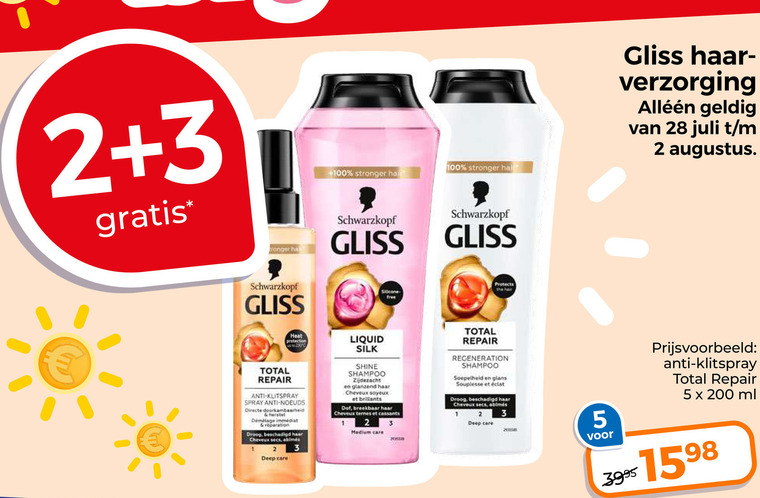 gliss kur shampoo 1 2 3 5 20 28 100 200 hair ranger schwarzkopf verzorging silicone free protects heat protection total repair anti klitspray spray doorkambaarheid herstel droog haar cheveux liquid silk shine zijdezacht glanzend brillants dof breekbaar medium care deep regeneration soepelheid glans souplesse ml folder aanbieding bij Trekpleister Gliss Kur shampoo folder aanbieding bij Trekpleister - details