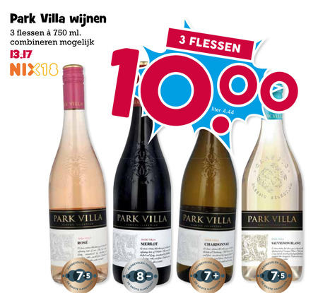park villa witte wijn rode rose 3 8 10 750 wijnen flessen ml combineren nix18 liter vilten merlot hamersma chardonnay 7 sauvignon blanc folder aanbieding bij Boons Markt Park Villa witte wijn, rode wijn folder aanbieding bij Boons Markt - details