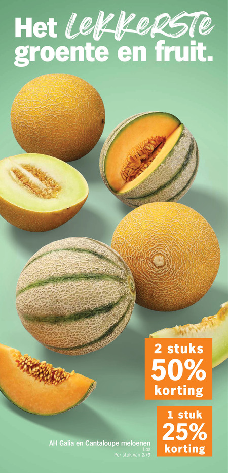 meloen 1 2 25 50 groente fruit galia cantaloupe meloenen stuks stuk folder aanbieding bij Albert Heijn