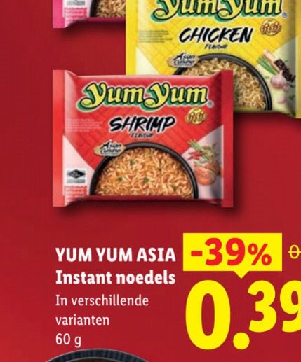 yum noodles 60 chicken flour shrimp asia instant noedels folder aanbieding bij Lidl Yum Yum noodles folder aanbieding bij Lidl - details