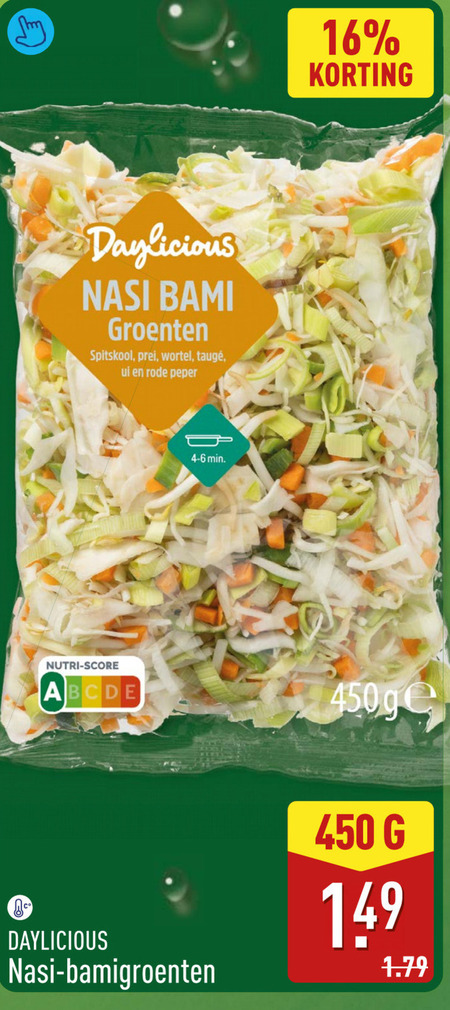 groentenpakket 16 450 nasi bami groenten spitskool prei wortel ui rode peper min nutri score bamigroenten folder aanbieding bij Aldi