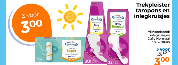 trekpleister huismerk inlegkruisjes tampons 3 30 32 100 300 600 daily string normaal zachts super stuks folder aanbieding bij Trekpleister Trekpleister Huismerk inlegkruisjes, tampons folder aanbieding bij Trekpleister - details