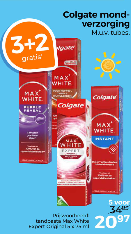 colgate tandpasta 2 3 5 100 mondreinigingsproducten verzorging tubes with stain defence white purple reveal koffie thee wijnvlekken oph gele tinten expert original instant glazuur days tanden klinisch bewezen clinically proven to reverse years veilig ml folder aanbieding bij Trekpleister Colgate tandpasta folder aanbieding bij Trekpleister - details