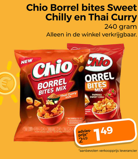 borrelnootjes 240 borrel bites sweet chilly thai curry new mix style korrel paprika chili folder aanbieding bij Trekpleister