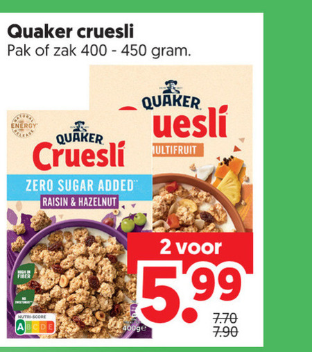 Quaker   cruesli folder aanbieding bij  Dekamarkt - details