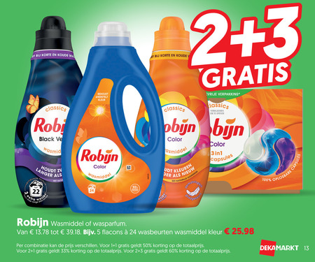 Robijn   wasmiddel folder aanbieding bij  Dekamarkt - details