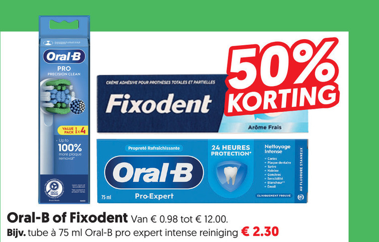 oral-b tandpasta 24 50 100 oral b pro precision clean pack x4 up to removal creme adhesive pour protheses fixodent frais propretee heures protection nettoyage intense ml expert carles dentaire haleine email tube reiniging folder aanbieding bij Dekamarkt Oral-B tandpasta folder aanbieding bij Dekamarkt - details