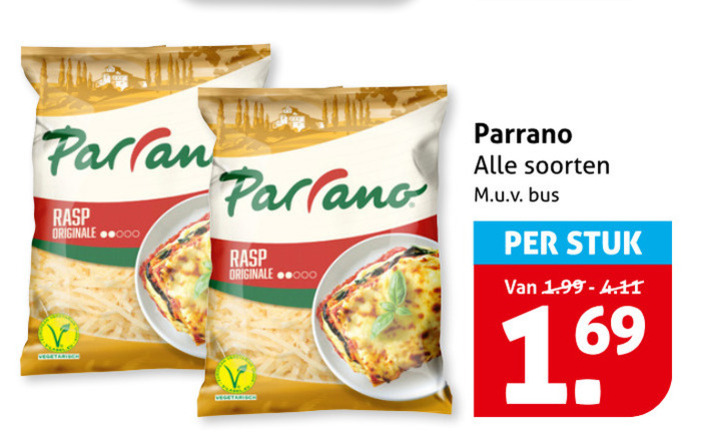 Parrano   geraspte kaas folder aanbieding bij  Hoogvliet - details