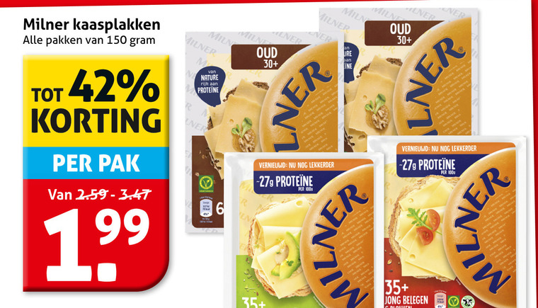 milner kaasplakken 6 42 100 150 pakken pak nature rijk oud 30 vernieuwd 35 jong belegen 100g r men dr folder aanbieding bij Hoogvliet Milner kaasplakken folder aanbieding bij Hoogvliet - details