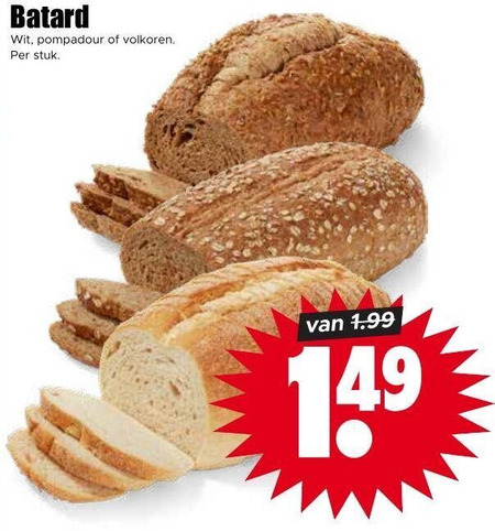 brood batard wit pompadour volkoren stuk folder aanbieding bij Dirk