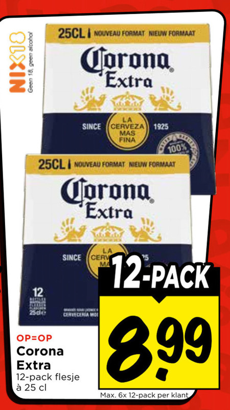 corona speciaalbieren 12 18 25 100 nix18 alcohol nouveau format formaat la since cerveza pack cerveceria flesje 6x folder aanbieding bij Vomar Corona speciaalbier folder aanbieding bij Vomar - details