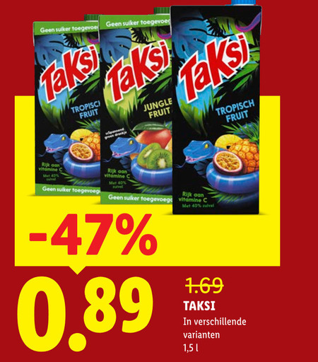 taksi fruitdrank 40 suiker fruit jungle tropisch rijk vitamine 1 5 folder aanbieding bij Lidl Taksi fruitdrank folder aanbieding bij Lidl - details