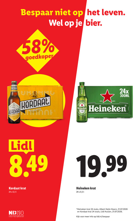 kordaat krat bier 18 24 25 premium bespaar leven goedkoper pilsener heineken 300ml origina malt 31 nix18 jaar alcohol legitimatie stuks albert hoorn huizen info lidl.nl folder aanbieding bij Lidl Kordaat krat bier folder aanbieding bij Lidl - details