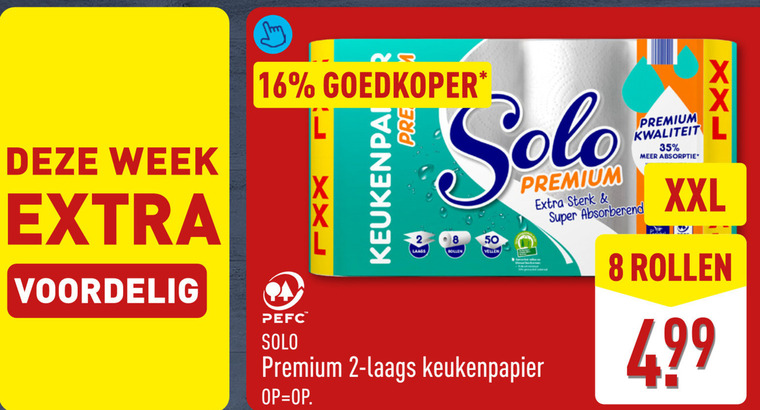 solo keukenpapier 2 8 16 24 35 50 week goedkoper xxl rollen vellen premium super absorberend absorptie folder aanbieding bij Aldi Solo keukenpapier folder aanbieding bij Aldi - details