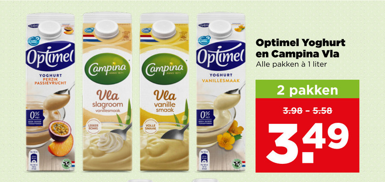 Campina   vruchtenyoghurt, vla folder aanbieding bij  Plus - details