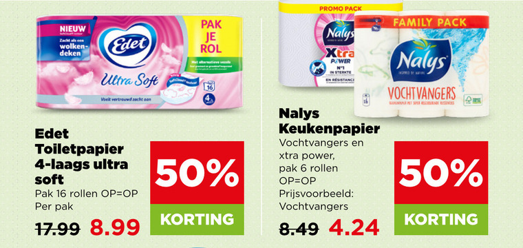 edet nalys keukenpapier toiletpapier 1 4 6 16 50 zacht wolkenmix deken ultra soft pak rol vezels voelt vertrouwd zocht pack power sterkte resistance family vocht vleesvervangers pet super rollen vochtvangers folder aanbieding bij Plus Nalys toiletpapier, keukenpapier folder aanbieding bij Plus - details
