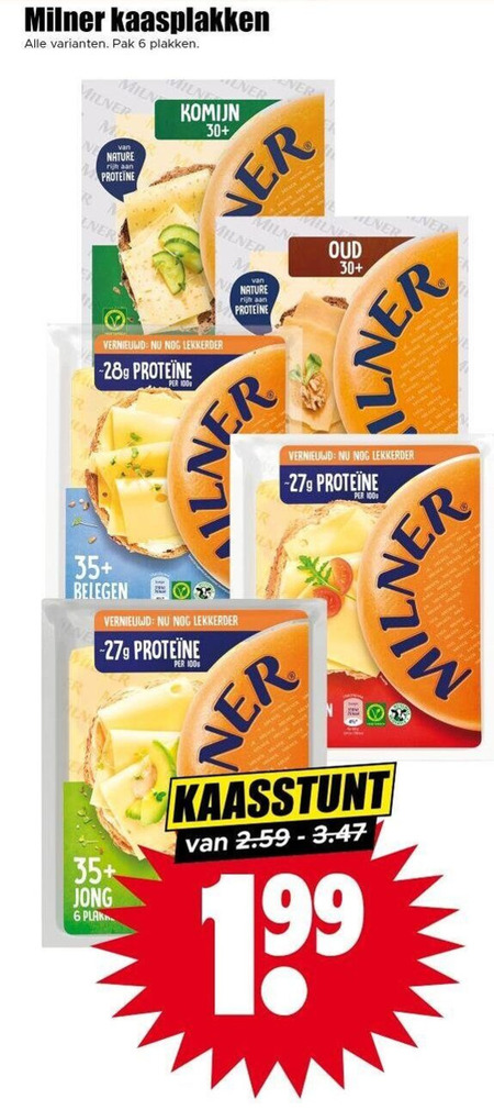 milner kaasplakken 6 vernieuwd pak r nature rijk komijn 30 oud 35 belegen jong folder aanbieding bij Dirk Milner kaasplakken folder aanbieding bij Dirk - details
