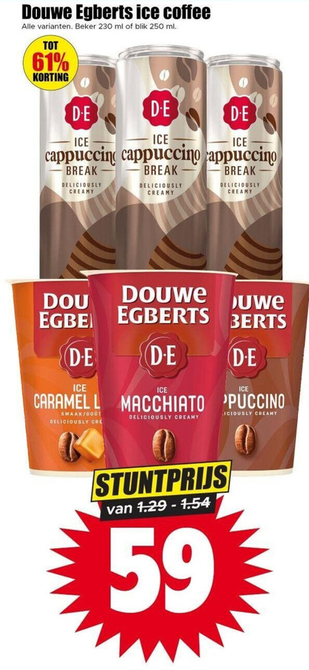 douwe egberts ijskoffie 250 ice coffee beker ml blik cappuccino break creamy macchiato folder aanbieding bij Dirk Douwe Egberts ijskoffie folder aanbieding bij Dirk - details