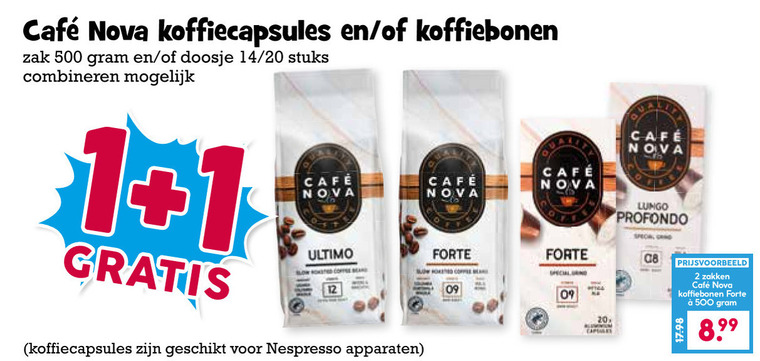 Cafe Nova   koffiebonen, koffiecups folder aanbieding bij  Boons&nbsp;Markt - details