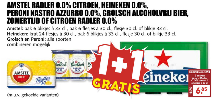 amstel grolsch heineken 0.0 krat bier alcoholvrij 1 2 6 15 24 30 33 radler citroen peroni nastro azzurro zomertijd pak blikjes flesje blikje soorten combineren 00 pakken folder aanbieding bij MCD Supermarkt Basis Heineken 0.0 krat bier, alcoholvrij bier folder aanbieding bij MCD Supermarkt Basis - details