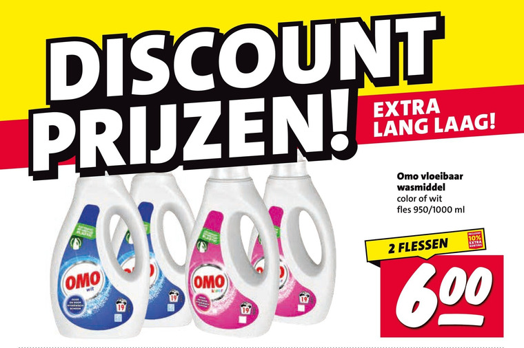 omo wasmiddel 2 10 19 600 discount lang laag wit vloeibaar color fles 950 1000 ml flessen folder aanbieding bij Nettorama Omo wasmiddel folder aanbieding bij Nettorama - details