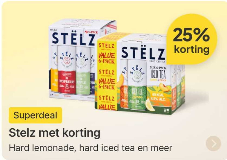 stelz hard seltzer 4 6 16 25 69 pack raspberry apple iced tea mix bed lemonade folder aanbieding bij Picnic Stelz hard seltzer folder aanbieding bij Picnic - details