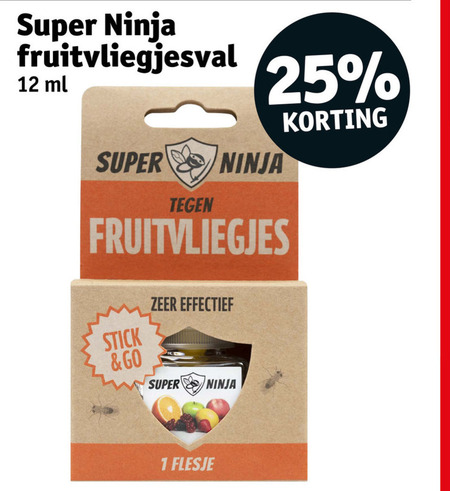 insectenbestrijding 1 12 25 super ninja fruitvliegjesval ml fruitvliegjes stick effectief go flesje folder aanbieding bij Kruidvat