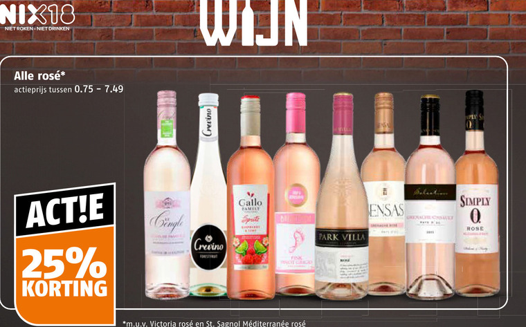 rose 25 nix18 roken drinken rosee actieprijs wijn crevino forest gallo family sprite pinot m.u.v victoria st. ply consult selection simply park villa folder aanbieding bij Poiesz