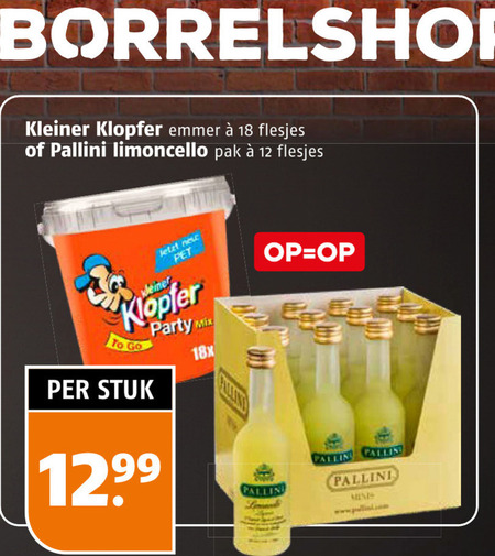 kleiner klopfer pallini likeur 12 18 emmer limoncello pak pet to go party mix stuk minis folder aanbieding bij Poiesz Pallini likeur folder aanbieding bij Poiesz - details