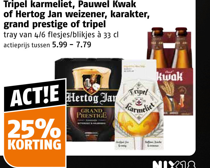 karmeliet hertog jan pauwel kwak speciaalbieren 25 33 tripel weizener karakter grand prestige tray 4 6 blikjes actieprijs 5.99 nix18 folder aanbieding bij Poiesz Karmeliet speciaalbier folder aanbieding bij Poiesz - details
