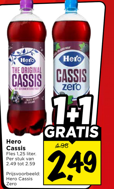 hero frisdrank original cassis fles 1 25 liter stuk zero 1.1 folder aanbieding bij Vomar Hero frisdrank folder aanbieding bij Vomar - details