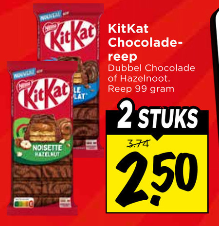 kitkat chocolade 2 99 noisette lat reep dubbel hazelnoot stuks folder aanbieding bij Vomar KitKat chocolade folder aanbieding bij Vomar - details